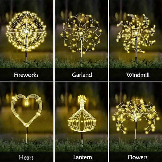 Outdoor Solar Lights,Solar Firework Light, 4 Pack Solar Garden Lights with 120 LED Stake Starburst Lights 8 Modes Patio Fairy Lights for Pathway Lawn Backyard Decoration(Warm White)