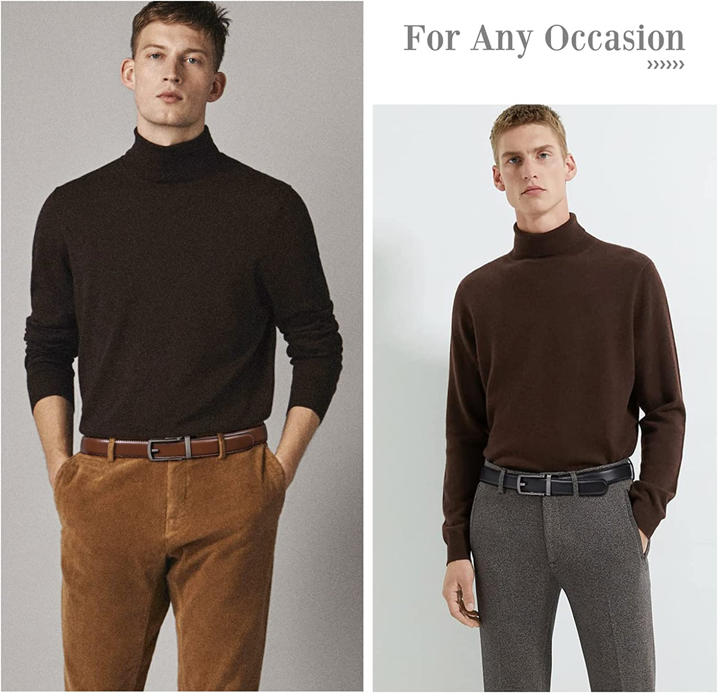 Set of 2 Leather Ratchet Dress Belt for Men