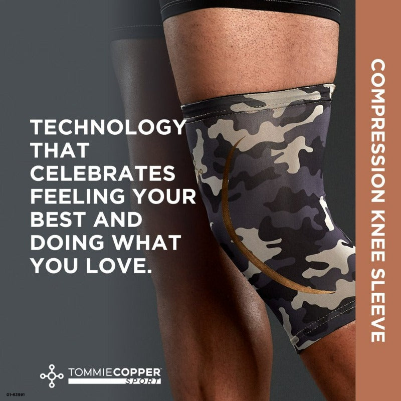 Tommie Copper Sport Compression Knee Sleeve, Grey Camo, Small/Medium