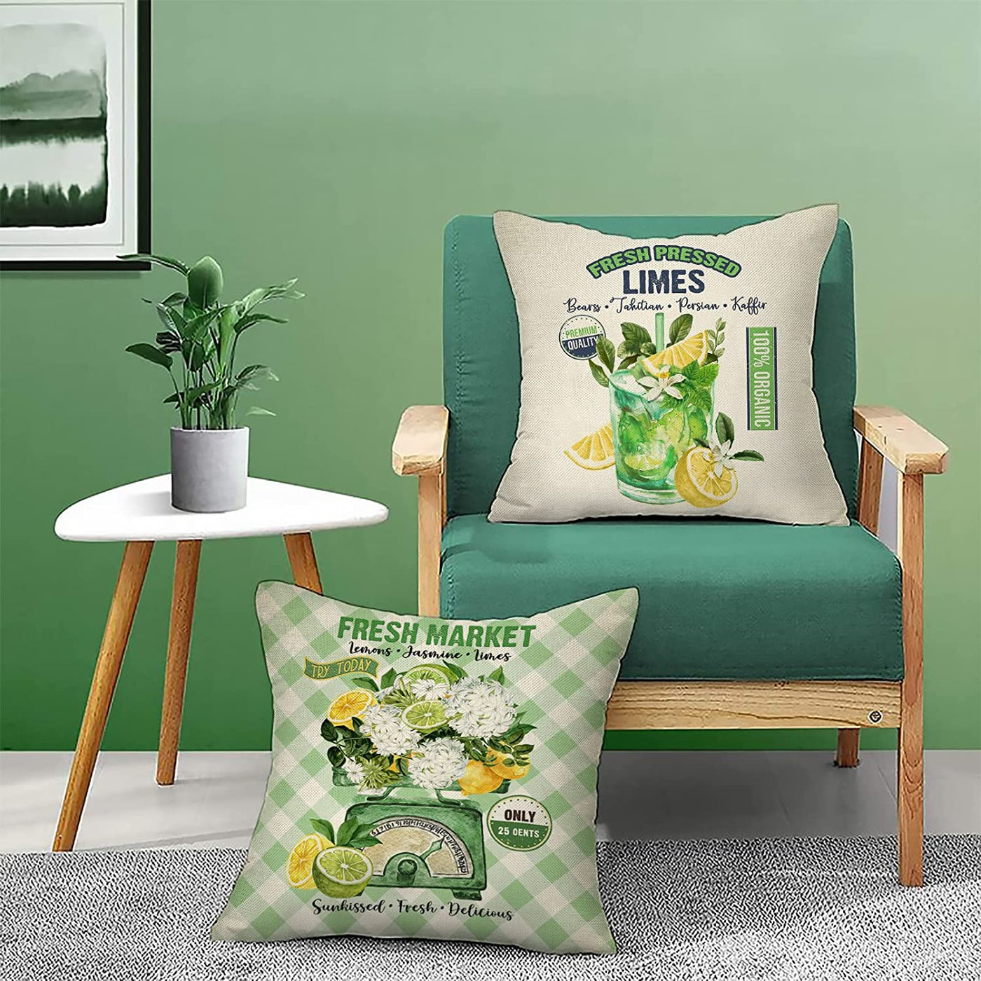 Set of 4 Summer Lime Lemon Green Gnome Decorative Pillow Cover