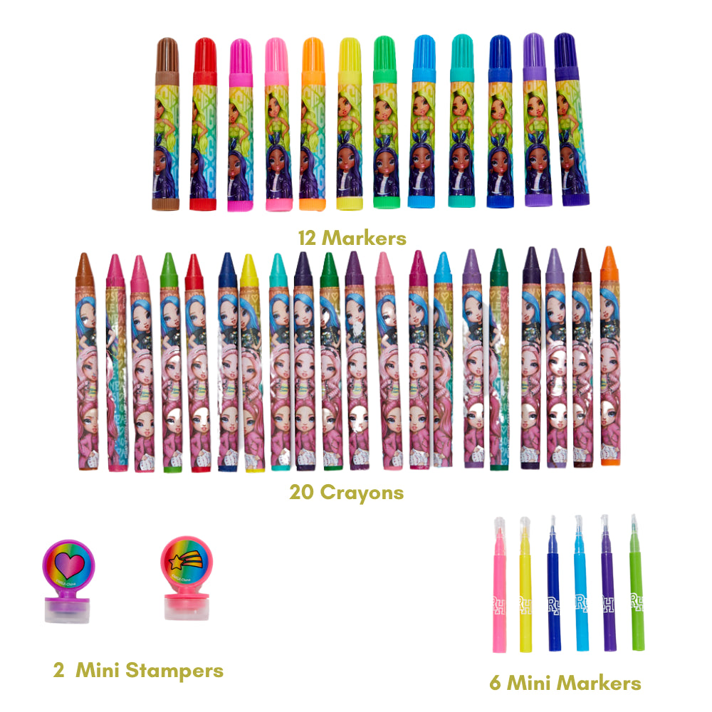 150 Pieces Rainbow High Girls Art Set Stickers Markers and Crayons for Kids 