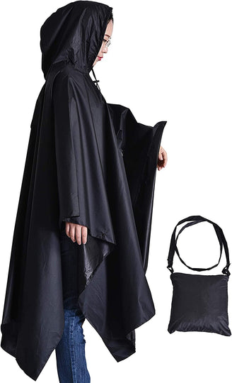  Black Rain Poncho - Waterproof Rain Gear for Women - Lightweight Travel Poncho