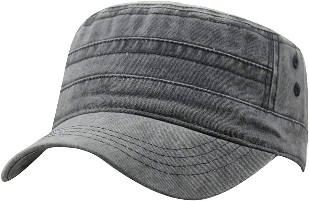 Men's Cotton Flat Top Peaked Baseball Twill Army Military Corps Hat Cap Visor