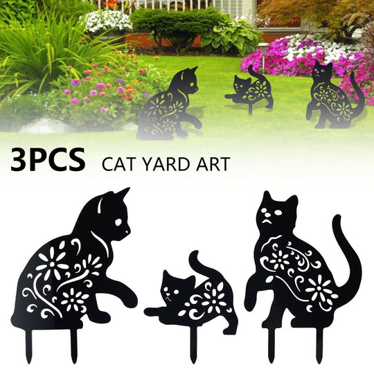 3 Pack Black Cat Silhouette Garden Statues 