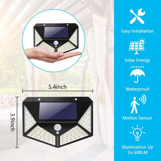 6 Pack  Motion Sensor Security Lights 100LED, Uibetux IP65 Waterproof Solar Powered Wireless Fence Lights with 270° Wide Angle