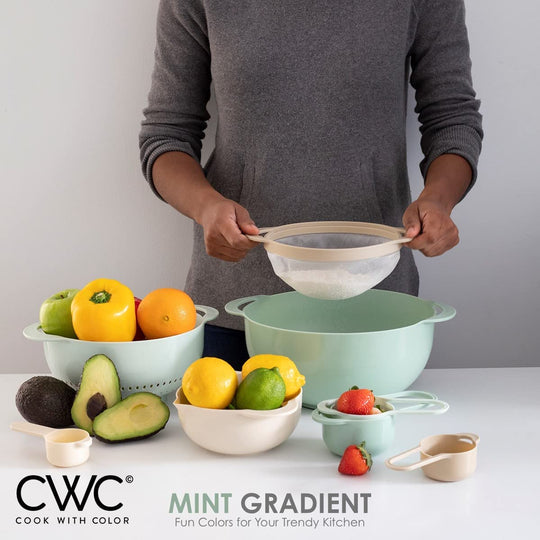 8 Piece Nesting Bowls with Measuring Cups Colander and Sifter Set 