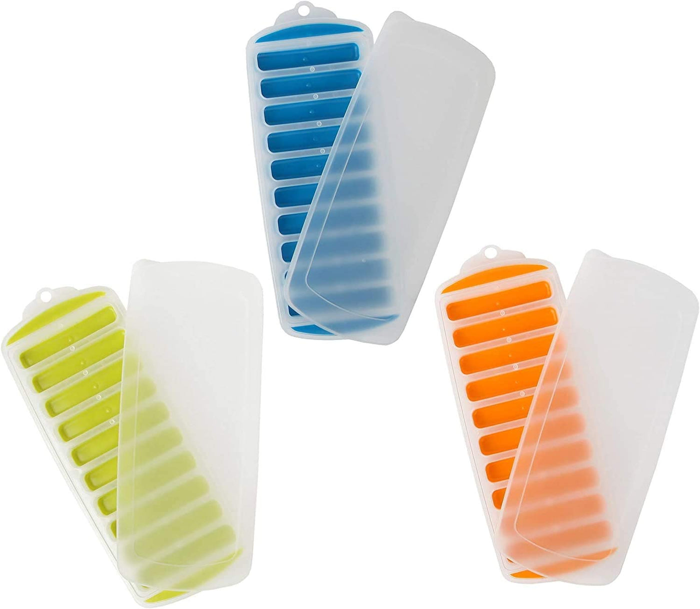  Silicone Narrow Ice Stick Cube Trays with Easy Push and Pop Out Material, Ideal for Sports and Water Bottles, Assorted Bright Colors. With Lids