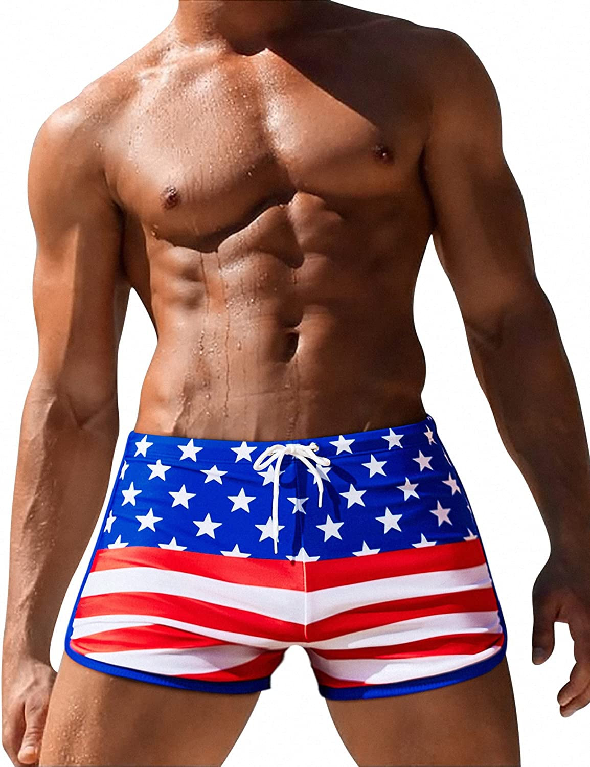  Mens Swimsuit Swim Trunks with Mesh Lining American Flag Swimwear Briefs Board Shorts