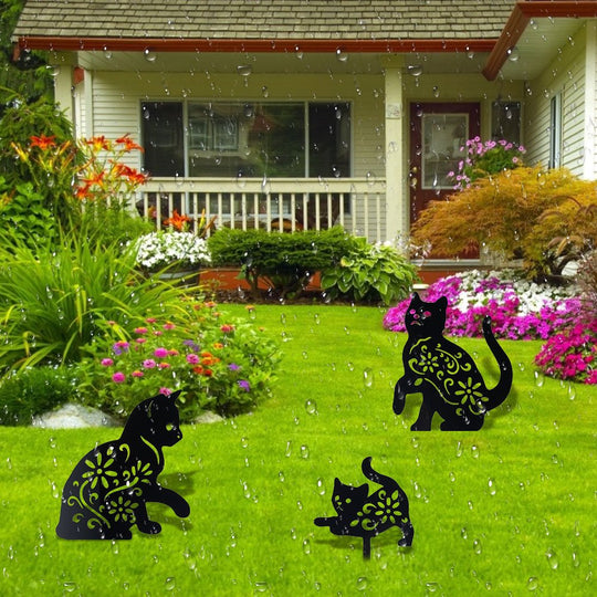 3 Pack Black Cat Silhouette Garden Statues 