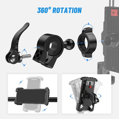 Handle Bar Phone Mount - Motorcycle or Bicycle 360 Rotation Phone Clamp Clip for iPhone or Android 4.5" - 6.8" Phones