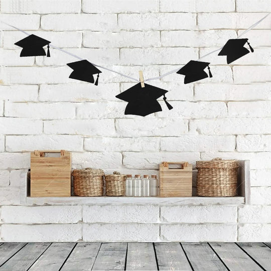 Grad Cap Photo Banner Garland with Clip,Graduation Party Decorations(Black or White Rope Random)