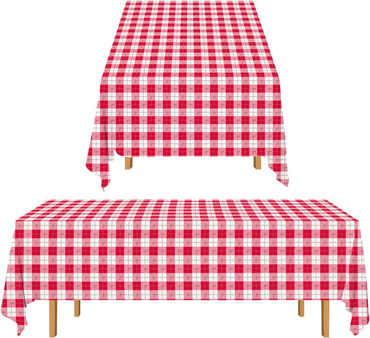  3PCS Red White Gingham Rectangular Waterproof Tablecloth