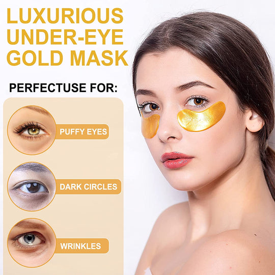 30 Pairs 24K Gold Under Eye Mask - Eye Masks for Dark Circles and Puffiness, Reduce Wrinkles, Eye Bags and Fine Lines, Under Eye Patches Skin Care for Women and Man, with Hair Clips.