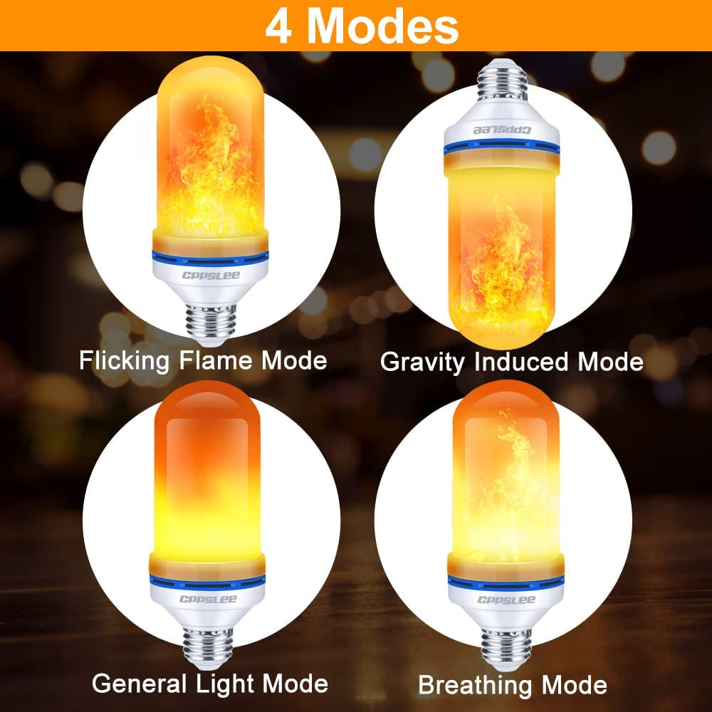 2 Pack  LED Flame Light Bulbs, 4 Modes Fire Light Bulbs, E26 Base Flame Bulb, Christmas Party, Indoor and Outdoor Home Decoration 