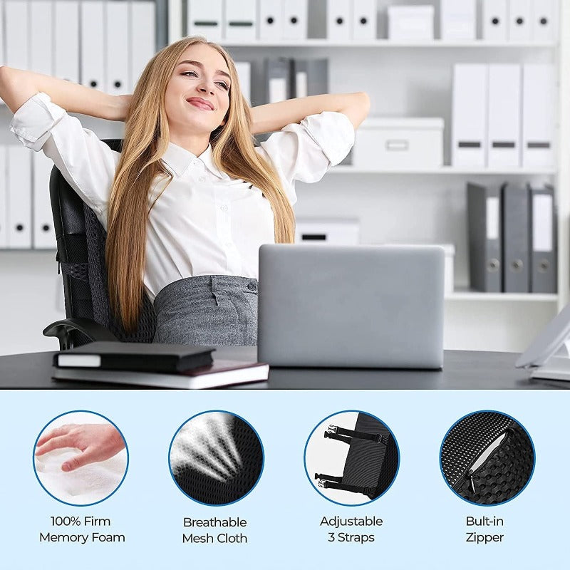 Lumbar Support Pillow for Office Chair, Back Support with 3D Breathable Mesh Cover for Back Pain Relief