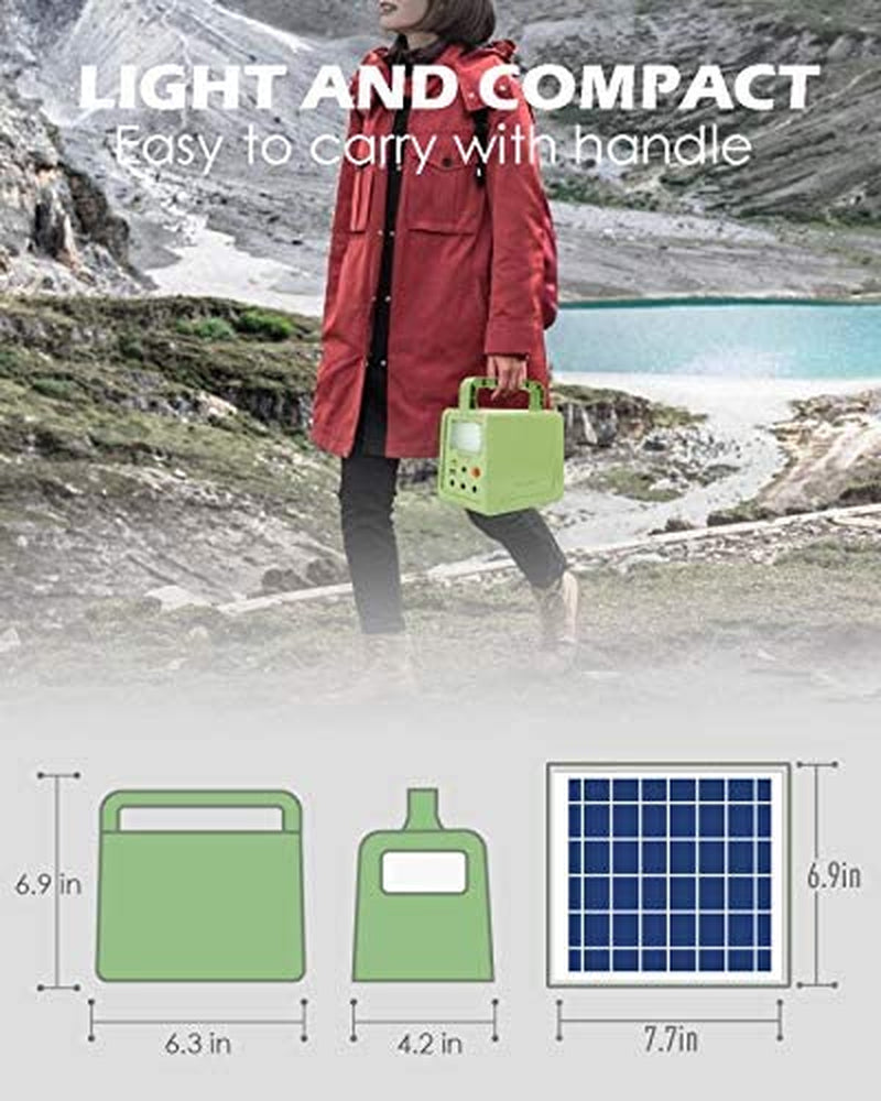 Portable Solar Generator, Portable Solar Power Station with Solar Panel & Flashlights, Rechargeable Home Emergency Power Bank, Camping lights with Battery, USB DC Outlets, for Travel Fishing Hunting