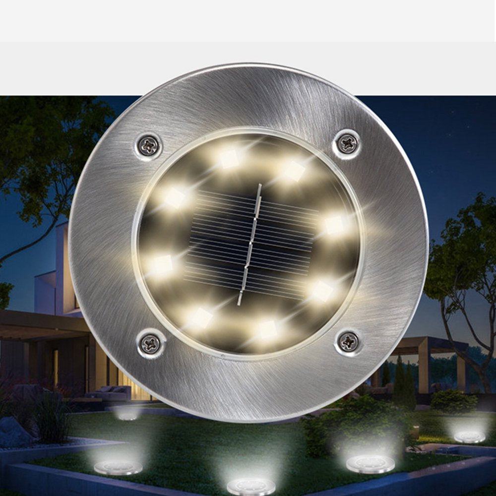 4 Pack Solar Ground Lights 8 LED Solar Lights Outdoor Solar Powered Garden Lights Waterproof In-Ground Disk Lights for Patio Pathway Garden Lawn Yard Driveway Deck Walkway