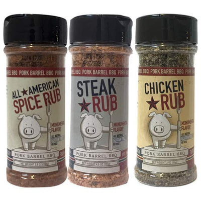 Grilling Gifts for Men - Pork Barrel BBQ Rubs and Spices Set - BBQ Gift Pack - Grill Holiday Spice Bundle: Pork Rub, Steak Seasoning and BBQ Rub, and Chicken Seasoning and BBQ Rub