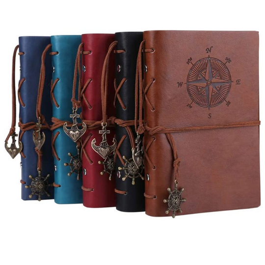 Vintage Refillable Journey Diary, Classic Embossed Travel Journal Notebook with Blank Pages and Retro Pendants