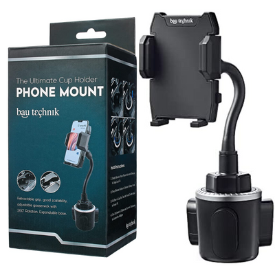 Cup Phone Mount for Vehicle - Cell Phone Holder - iPhone 5-13, All Samsung Galaxy Including S10 S21, Android