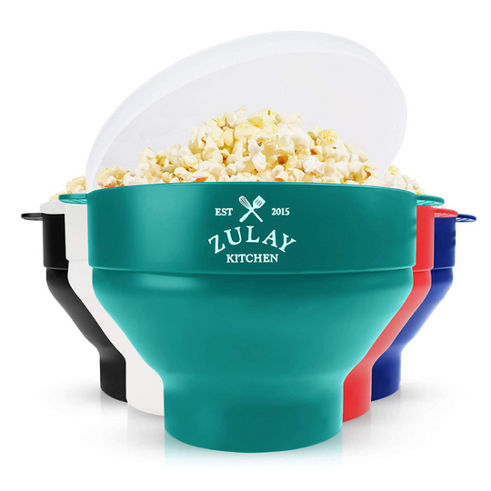 Zulay Kitchen Microwave Popcorn Popper Collapsible, BPA Free Silicone Popcorn Popper Microwave Collapsible Bowl, Quick & Easy Popcorn Popper Silicone Microwave (Aqua)