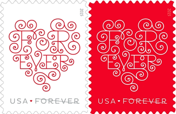 USPS Forever Hearts Forever Stamps - Booklet of 20 Postage Stamps