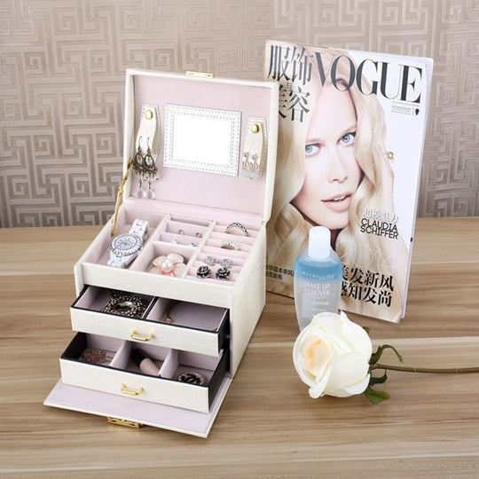 3 Layers - Leather - Exquisite Jewelry & Makeup Organizer Case