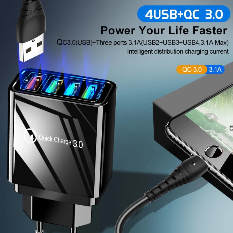 48W Fast Wall Charger 3.0 USB Charger for Samsung iPhone Huawei