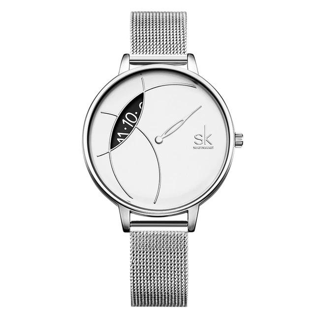 Silver watch with mesh band