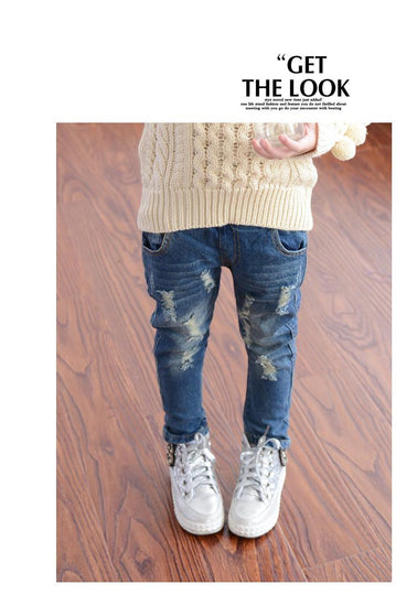 Spring Autumn Elastic Waist Children Denim Pants Kids Boys Jeans Casual Ripped Leggings For Baby Girls Child clothes