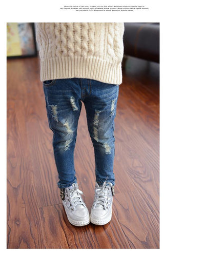 Spring Autumn Elastic Waist Children Denim Pants Kids Boys Jeans Casual Ripped Leggings For Baby Girls Child clothes