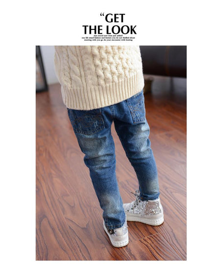 Spring Autumn Elastic Waist Children Denim Pants Kids Boys Jeans Casual Ripped Leggings For Baby Girls Child clothes