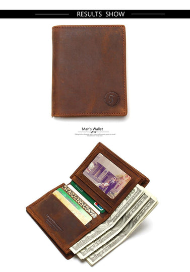 Vintage Crazy Horse Handmade Leather Men Wallets Multi-Functional Cowhide Coin Purse Genuine Leather Wallet For Men