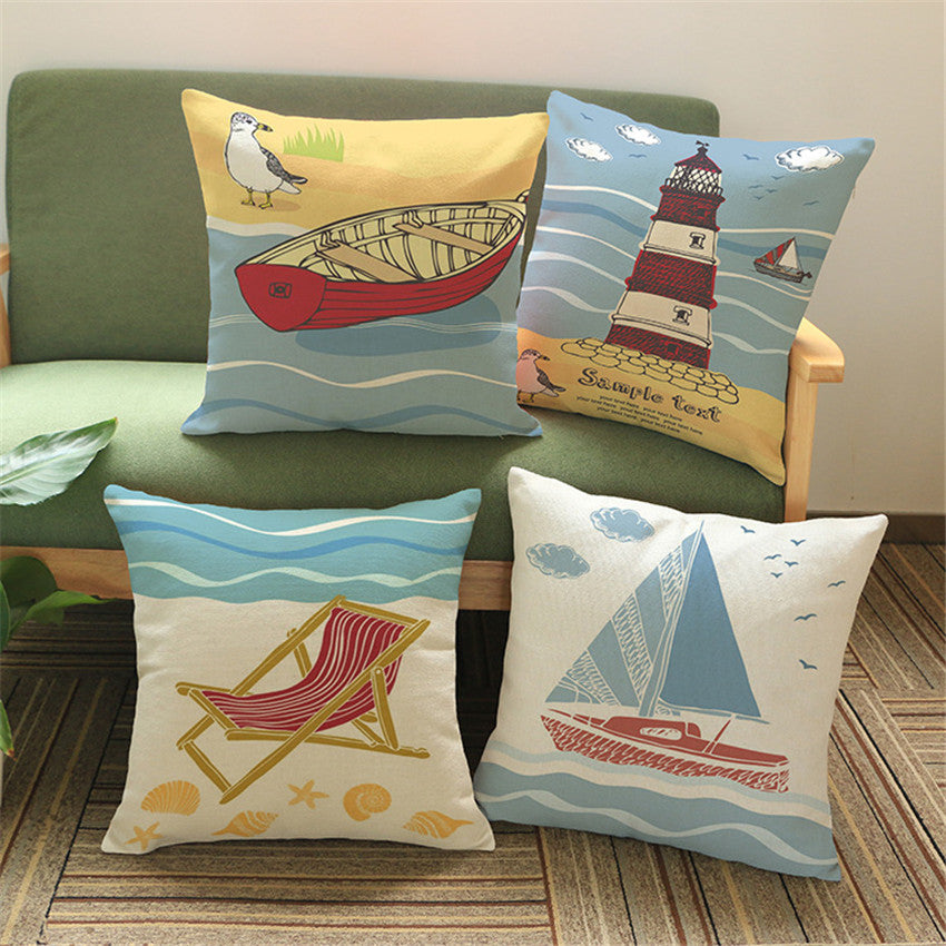 Cushion Cover Ocean Beach Series Lighthouse Boat Pillow Case for Sofa Car Home Decorative Throw Pillow Cover