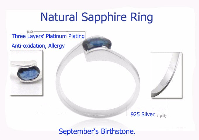 silver sapphire rings for women solid 925 silver sapphire ring  0.5 ct natural sapphire gemstone