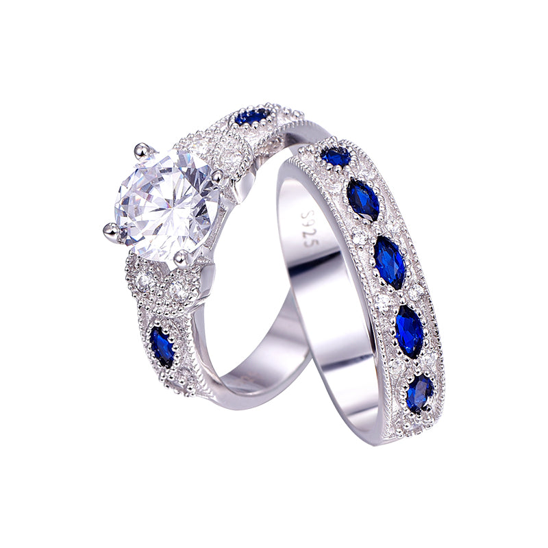 Ladies White CZ and Sapphire 925 Silver Ring