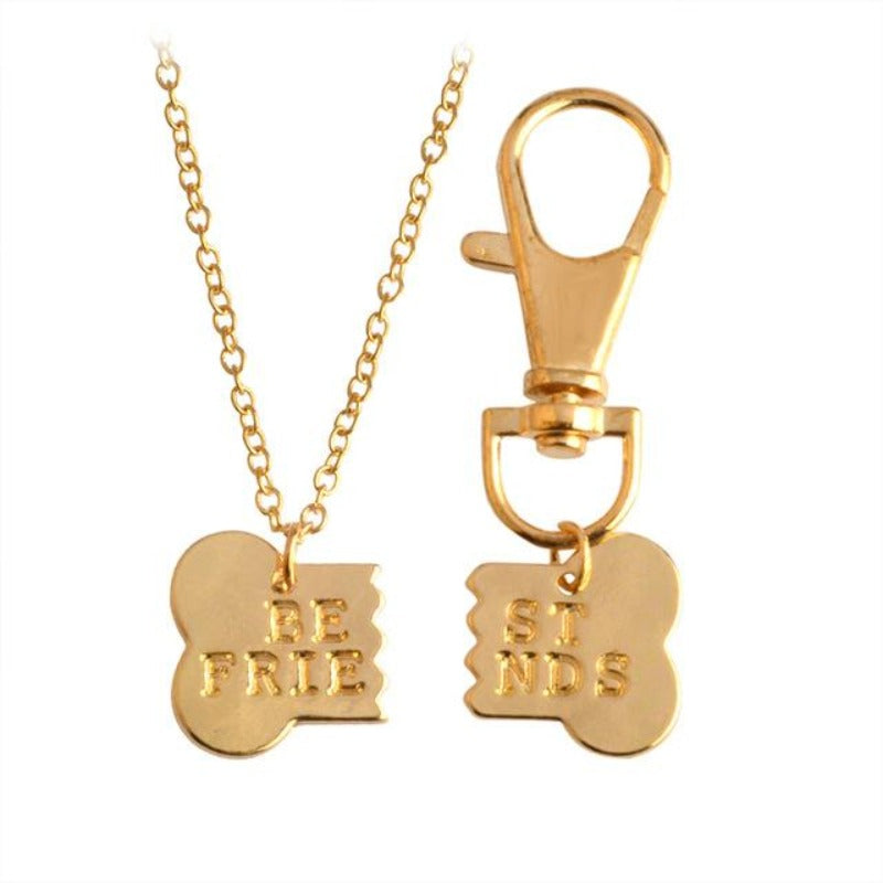 2 Piece Set Dog Bone Best Friends Necklace And Keychain