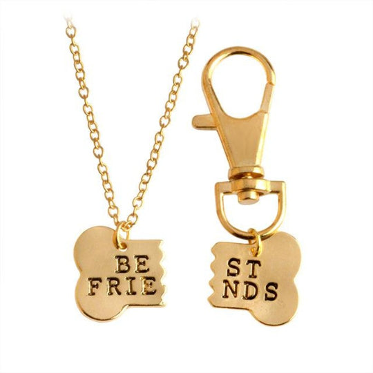 2 Piece Set Dog Bone Best Friends Necklace And Keychain