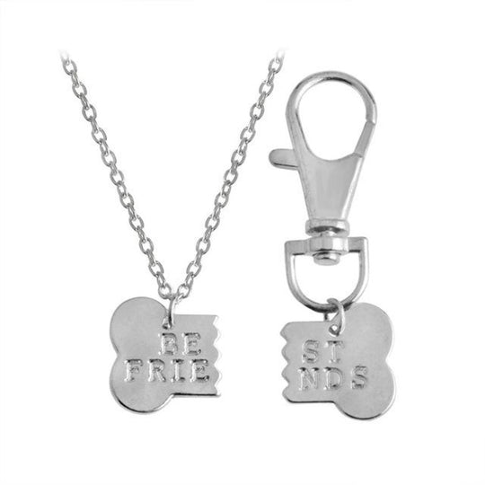 2 Piece Set Dog Bone Best Friends Necklace And Keychain