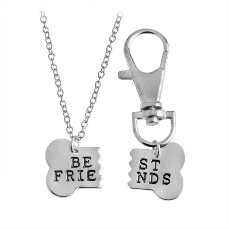 2 Piece Set Dog Bone Best Friends Necklace And Keychain