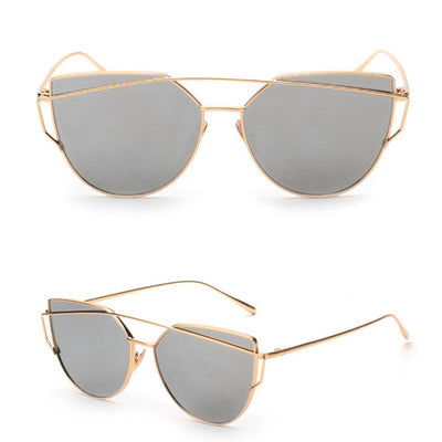 Newest Cat Eye Sunglasses Women Brand Designer Twin-Beams Sun Glasses Mirror Sunglasses Flat Panel Love Punch Clear