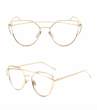 Newest Cat Eye Sunglasses Women Brand Designer Twin-Beams Sun Glasses Mirror Sunglasses Flat Panel Love Punch Clear