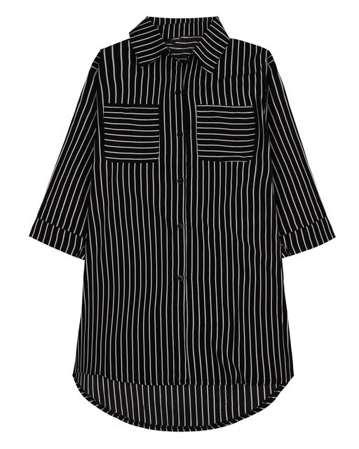 Women's Lapel 3/4 Sleeve Striped Long Blouse