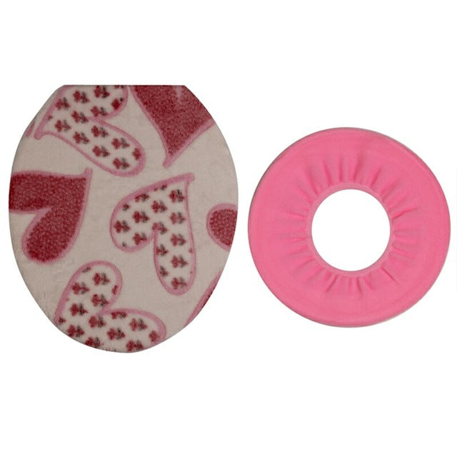 2pcs Super Soft Coral Fleece Toilet Seat Cover Set