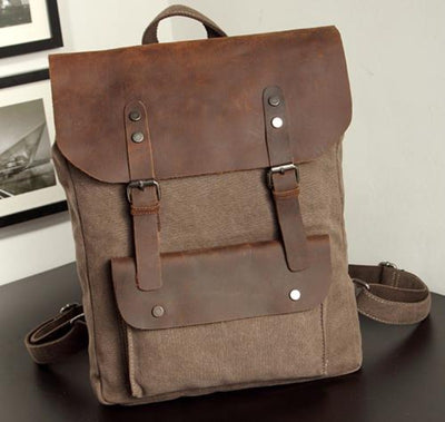 Backpack Leather Canvas Old Military Style