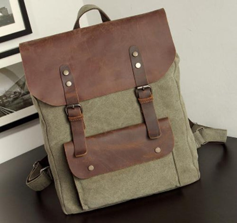 Backpack Leather Canvas Old Military Style