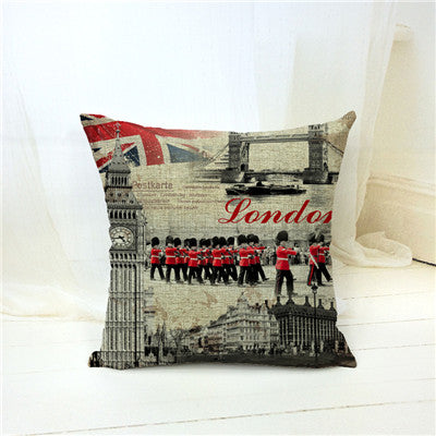 New British Style London Home Decorative Sofa Cushion Cover Throw Pillow Case Vintage Cotton Linen Square Cute