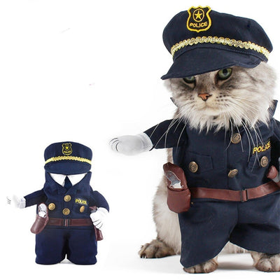 Gomaomi Pet Costume Policeman Style Dog Jeans Clothes Cat Funny Apperal