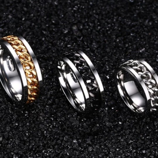 Men's Stainless Steel Black Chain Ring
