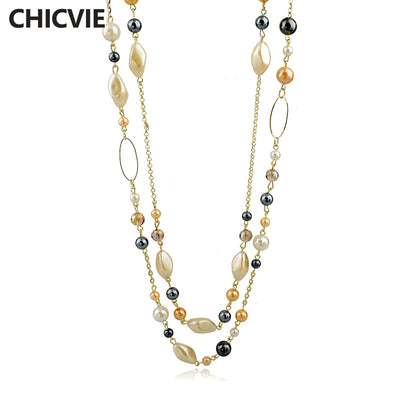 CHICVIE Natural Stone Love Bead Necklaces for Woman Gold Color Chain Statement Vintage Accessories Ethnic Jewelry New Bijouterie